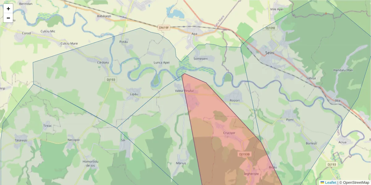 Hartă a codului poștal  și a codurilor poștale învecinate