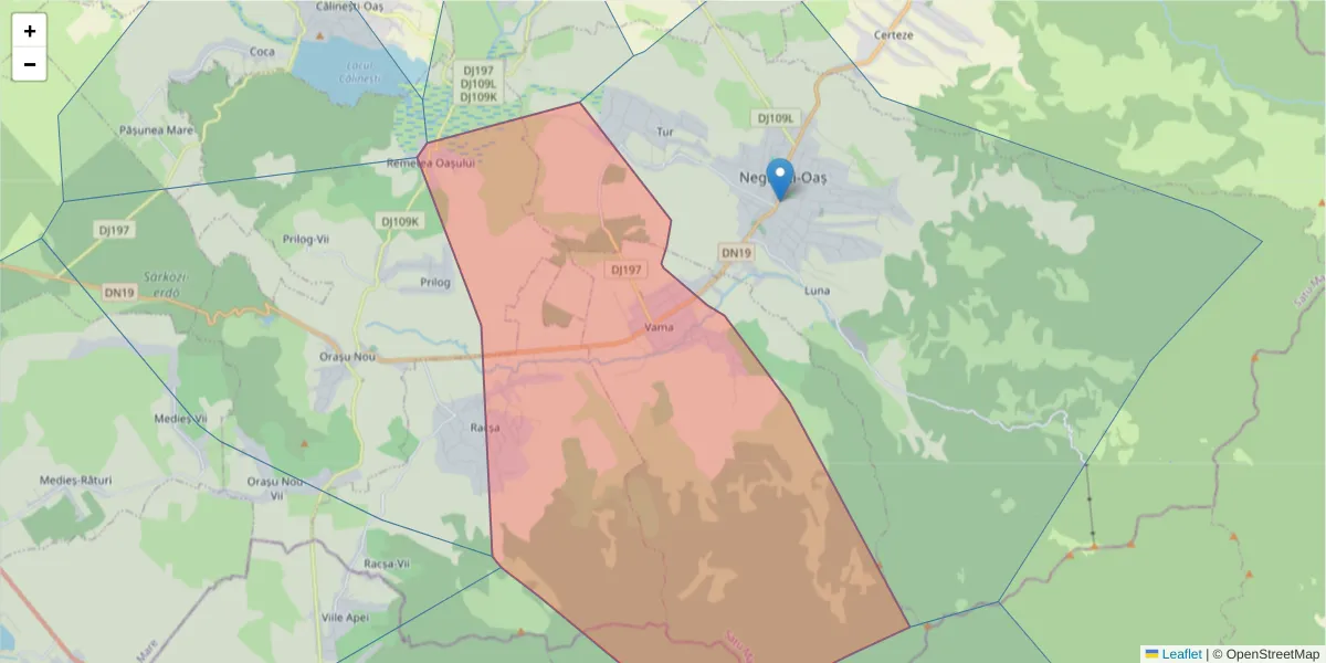 Hartă a codului poștal  și a codurilor poștale învecinate