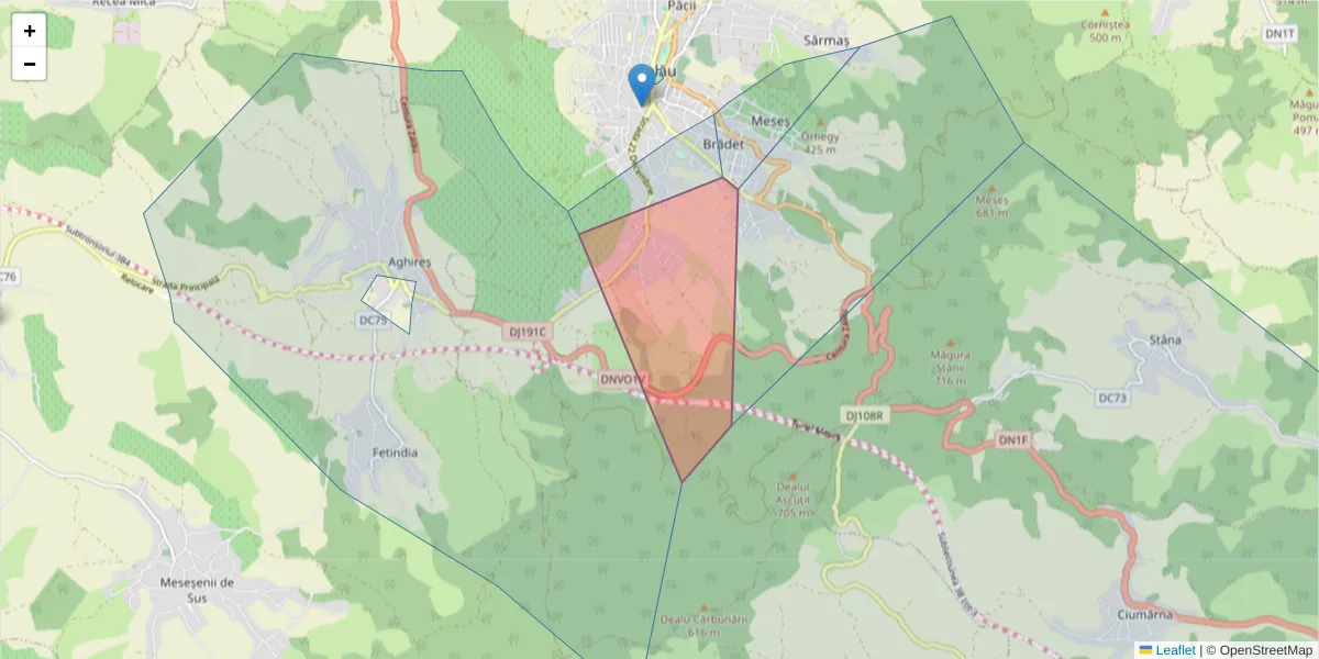 Hartă a codului poștal  și a codurilor poștale învecinate