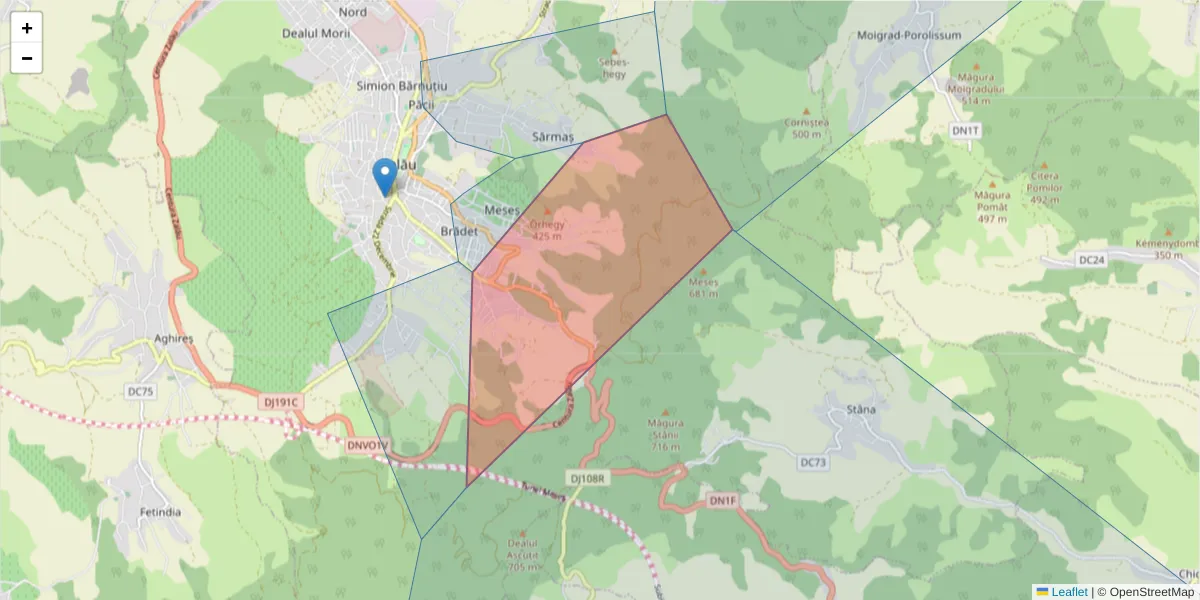 Hartă a codului poștal  și a codurilor poștale învecinate