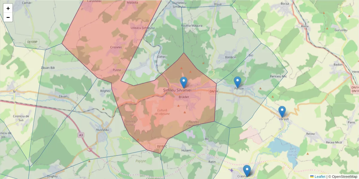 Hartă a codului poștal  și a codurilor poștale învecinate