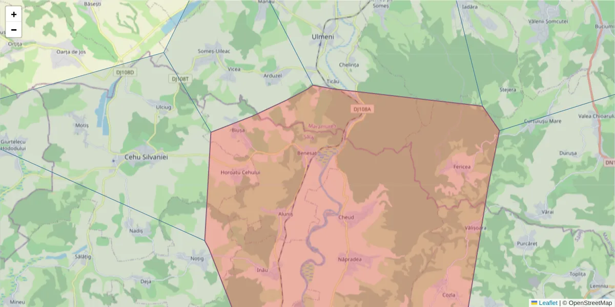 Hartă a codului poștal  și a codurilor poștale învecinate