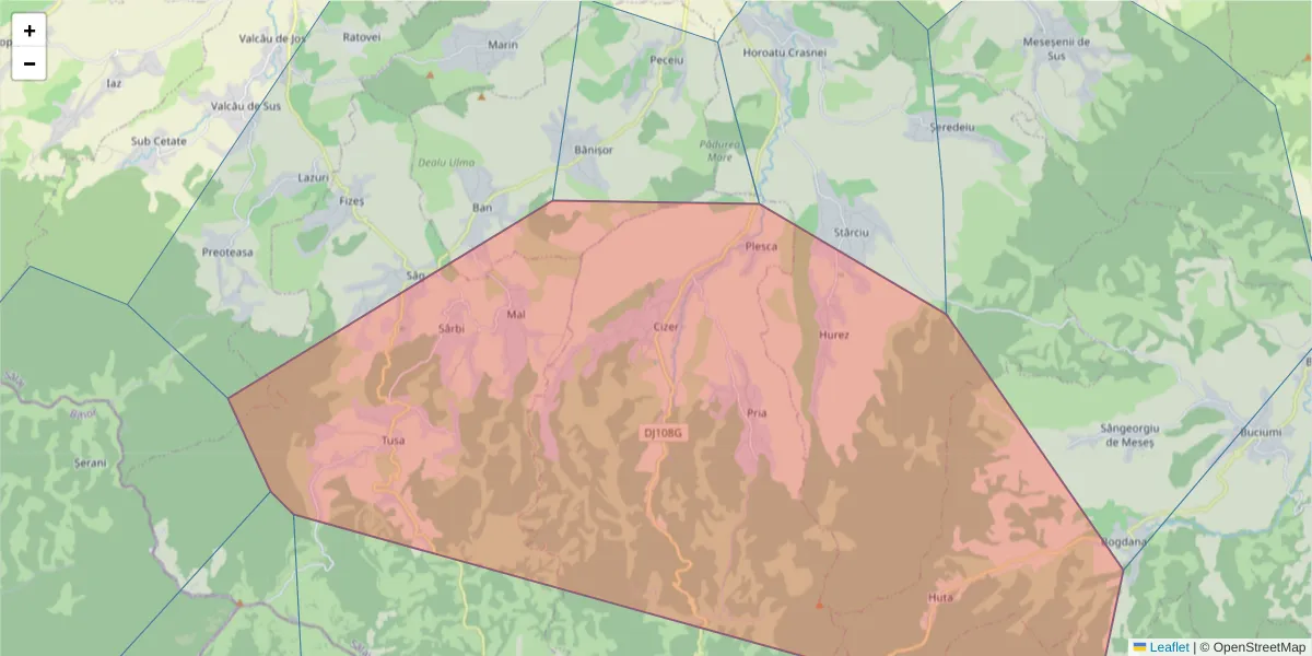 Hartă a codului poștal  și a codurilor poștale învecinate