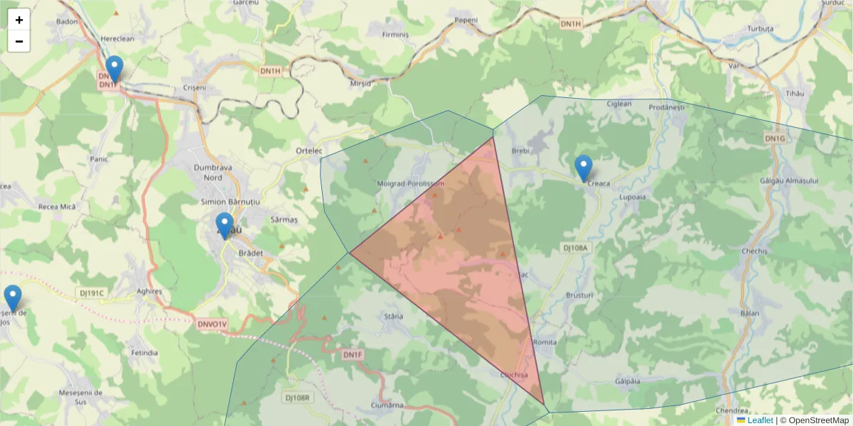 Hartă a codului poștal  și a codurilor poștale învecinate