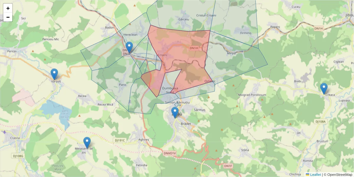 Hartă a codului poștal  și a codurilor poștale învecinate