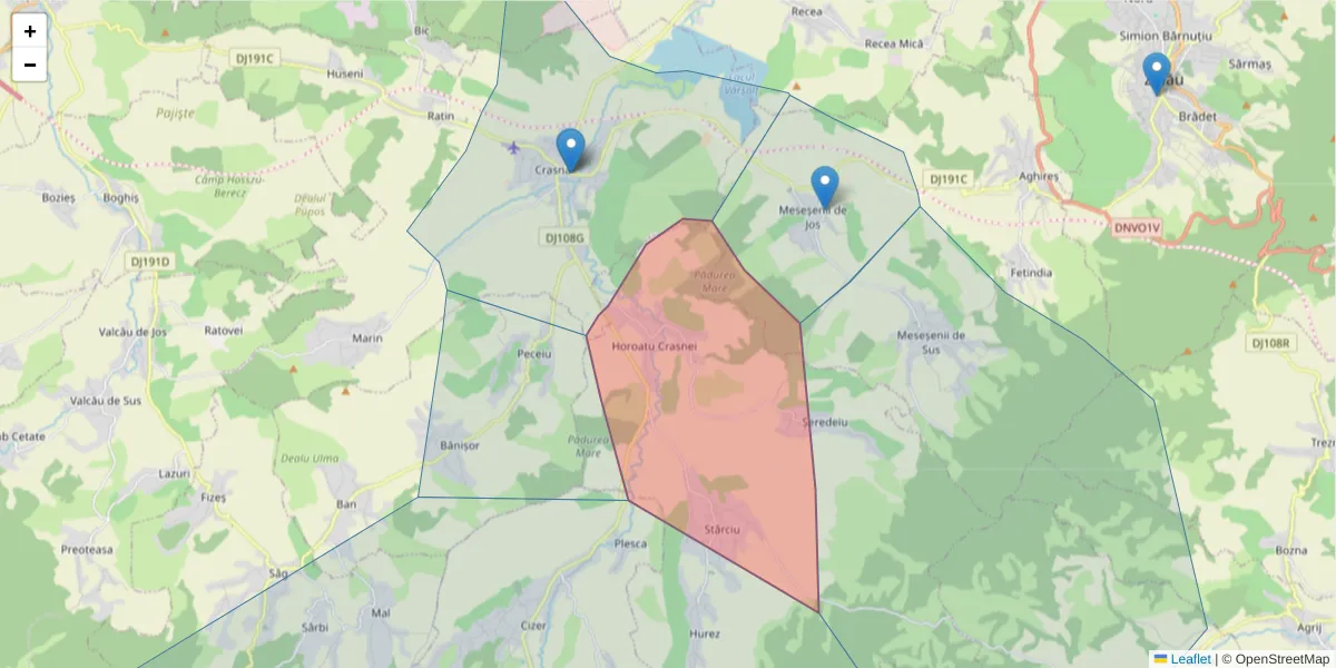 Hartă a codului poștal  și a codurilor poștale învecinate