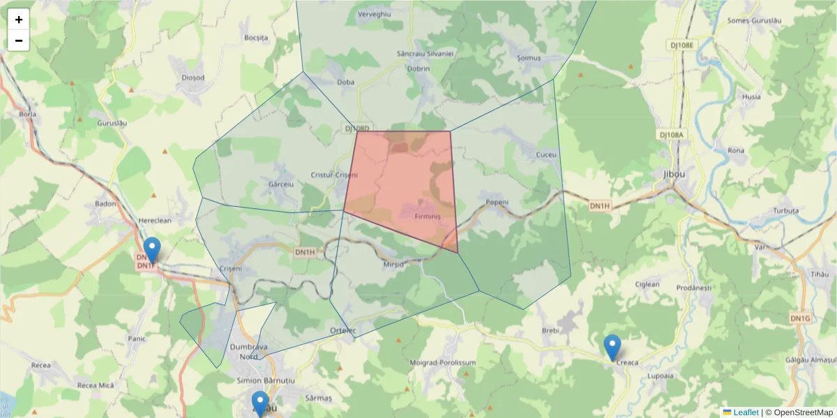 Hartă a codului poștal  și a codurilor poștale învecinate