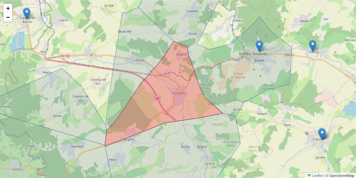 Hartă a codului poștal  și a codurilor poștale învecinate