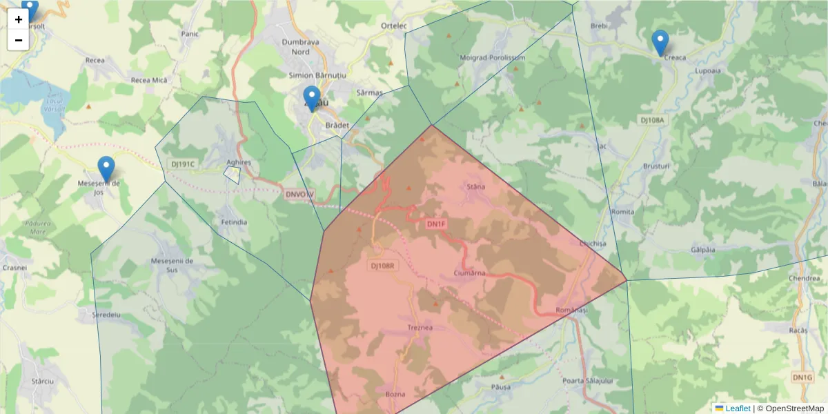 Hartă a codului poștal  și a codurilor poștale învecinate