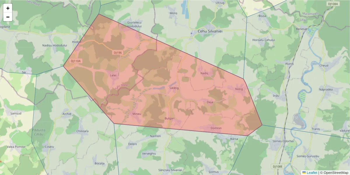 Hartă a codului poștal  și a codurilor poștale învecinate
