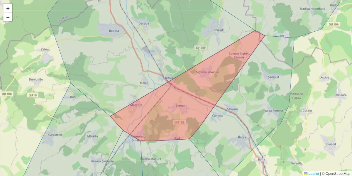 Hartă a codului poștal  și a codurilor poștale învecinate