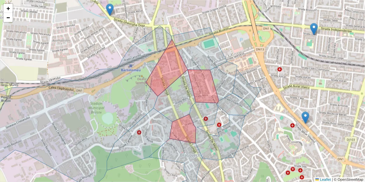 Hartă a codului poștal  și a codurilor poștale învecinate