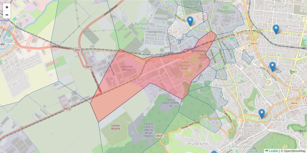 Hartă a codului poștal  și a codurilor poștale învecinate