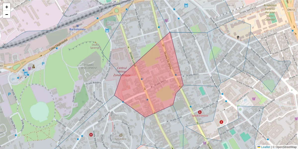 Hartă a codului poștal  și a codurilor poștale învecinate