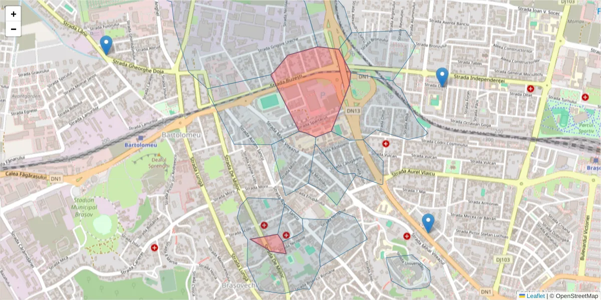 Hartă a codului poștal  și a codurilor poștale învecinate