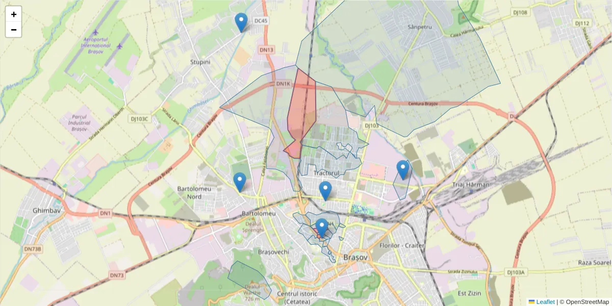 Hartă a codului poștal  și a codurilor poștale învecinate