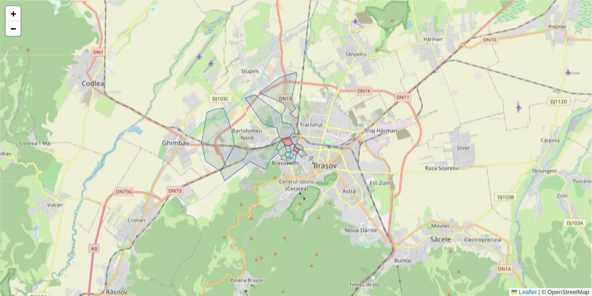 Hartă a codului poștal  și a codurilor poștale învecinate