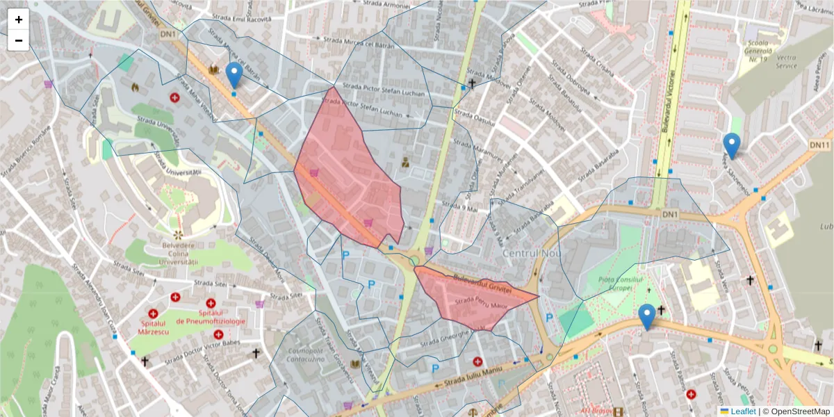 Hartă a codului poștal  și a codurilor poștale învecinate