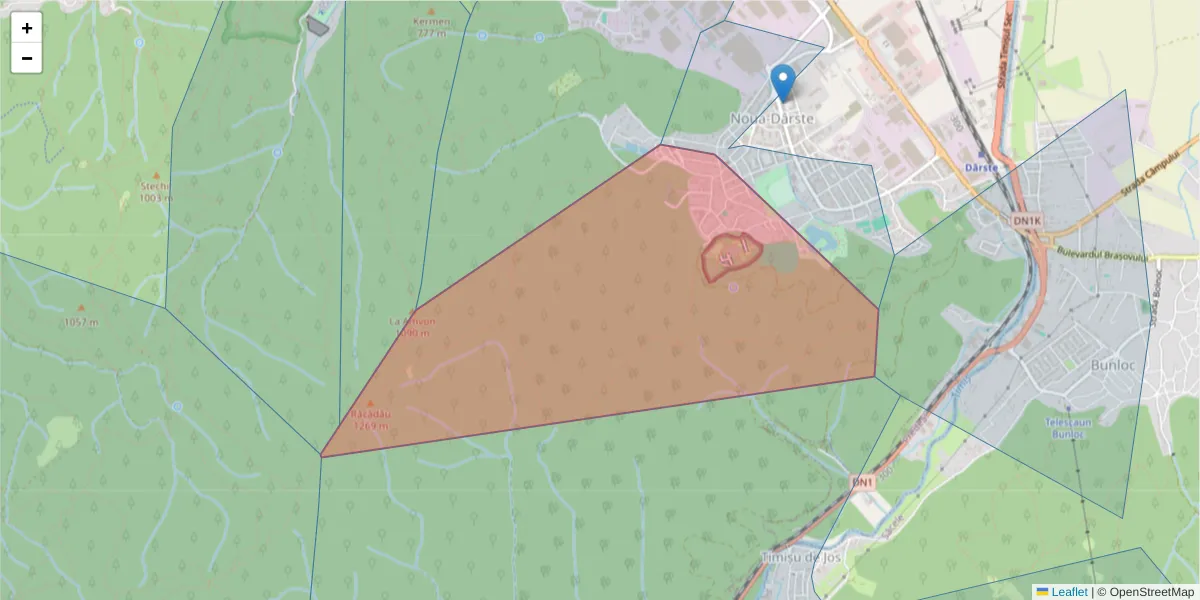 Hartă a codului poștal  și a codurilor poștale învecinate