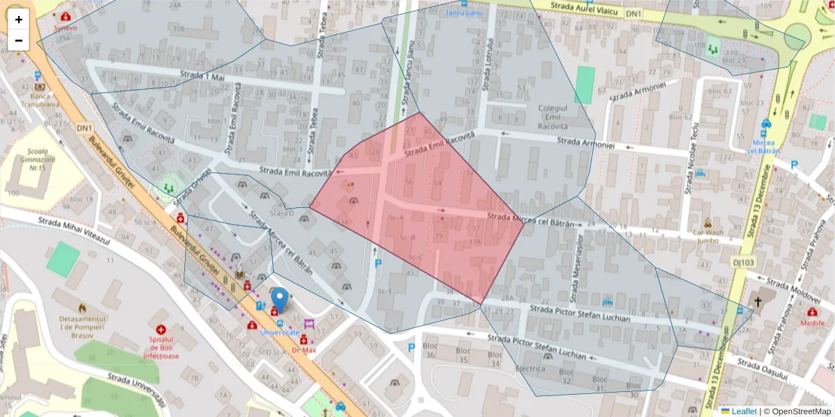 Hartă a codului poștal  și a codurilor poștale învecinate