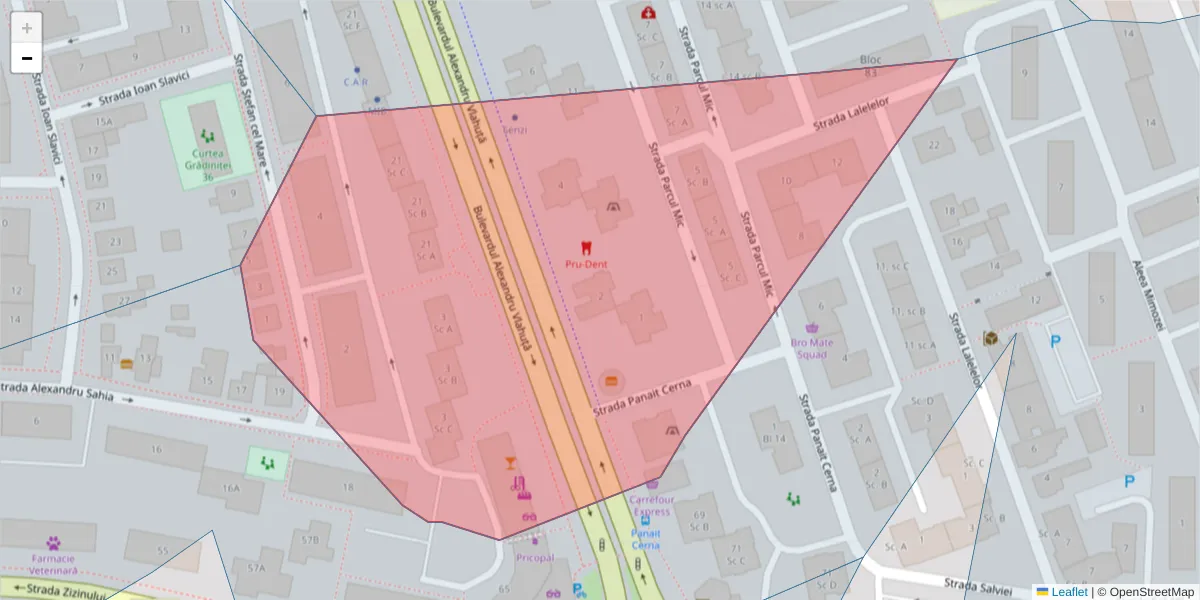 Hartă a codului poștal  și a codurilor poștale învecinate