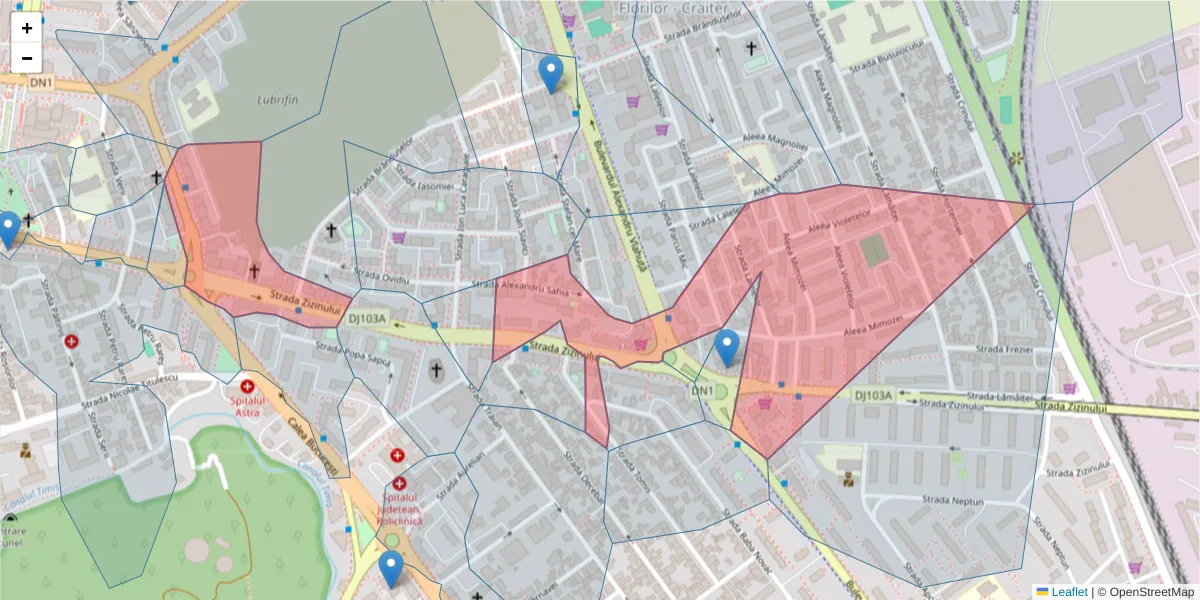 Hartă a codului poștal  și a codurilor poștale învecinate