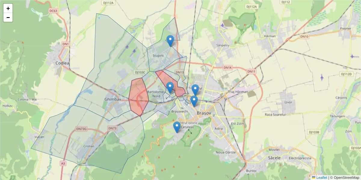 Hartă a codului poștal  și a codurilor poștale învecinate
