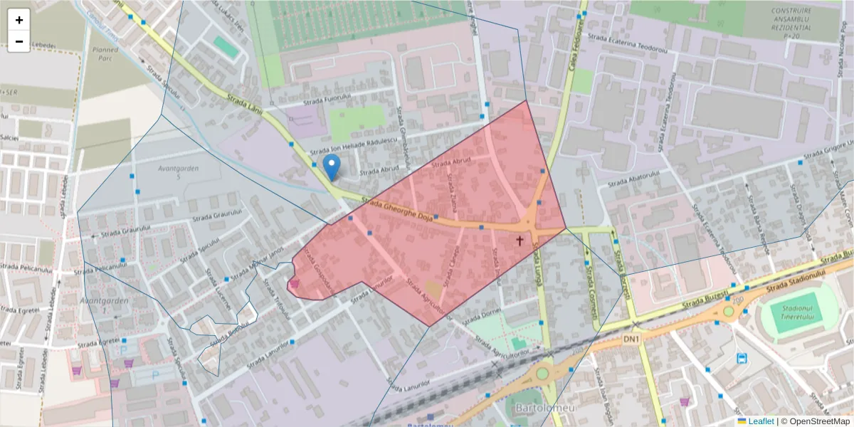 Hartă a codului poștal  și a codurilor poștale învecinate