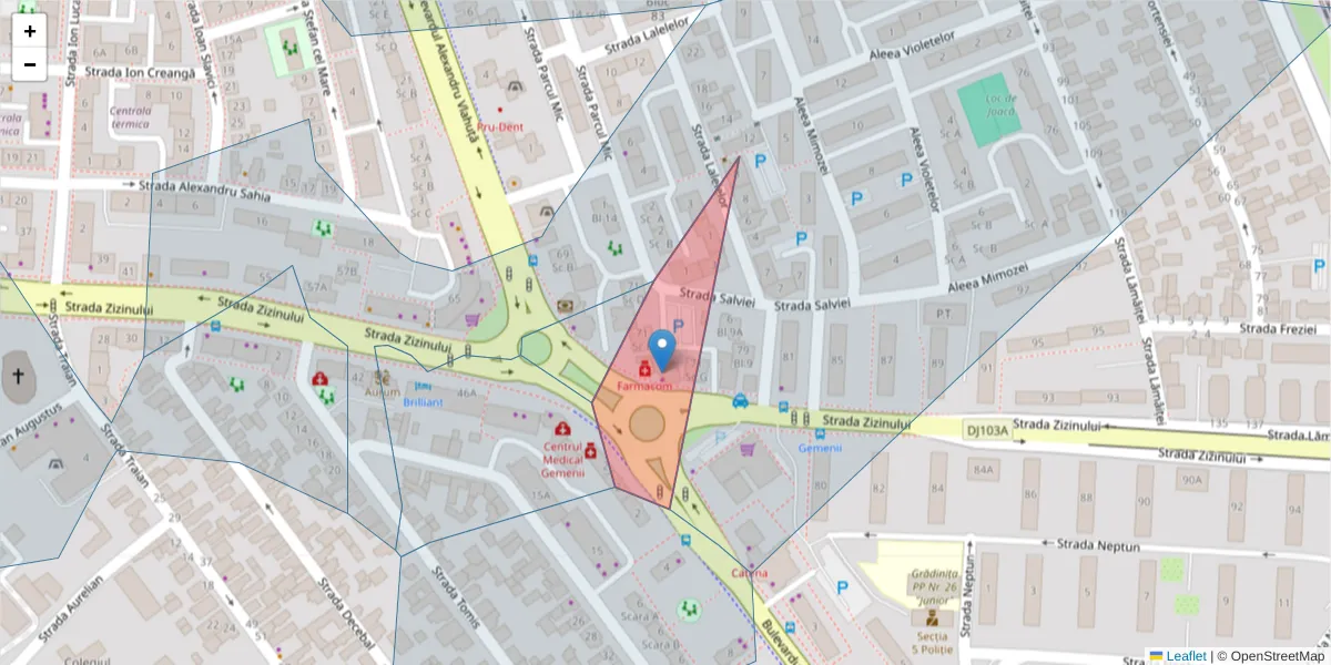 Hartă a codului poștal  și a codurilor poștale învecinate