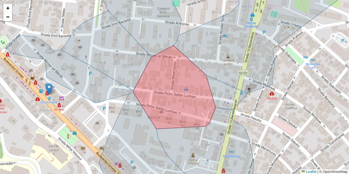 Hartă a codului poștal  și a codurilor poștale învecinate