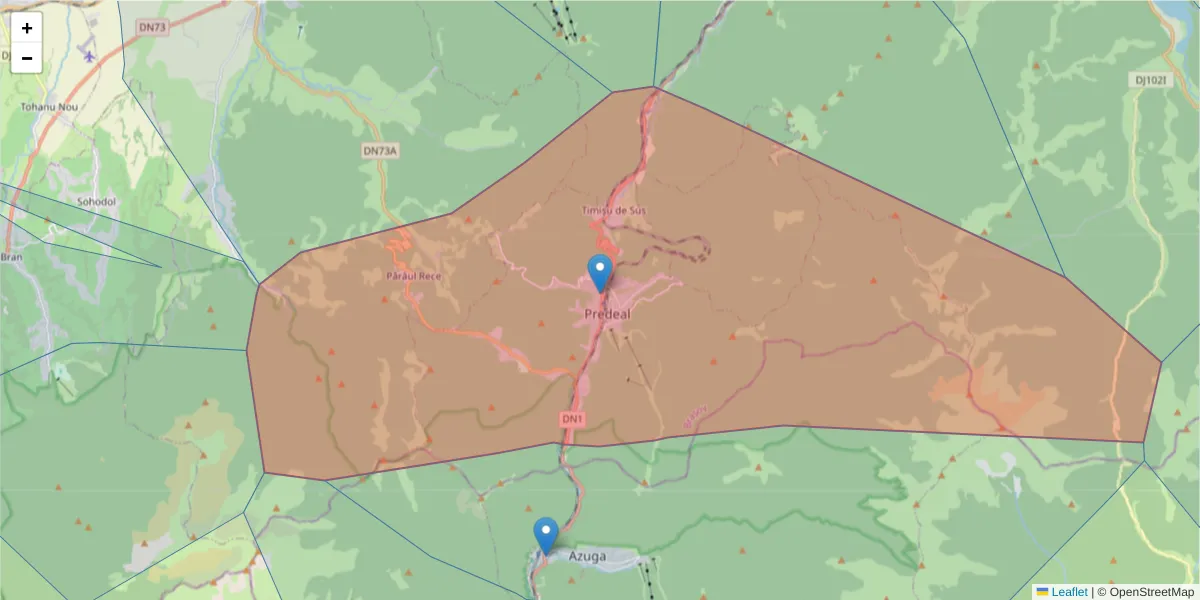 Hartă a codului poștal  și a codurilor poștale învecinate