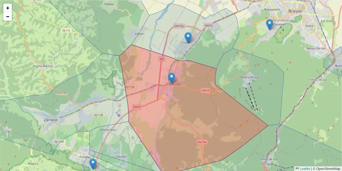 Hartă a codului poștal  și a codurilor poștale învecinate