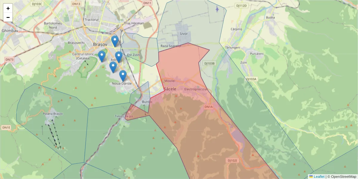 Hartă a codului poștal  și a codurilor poștale învecinate
