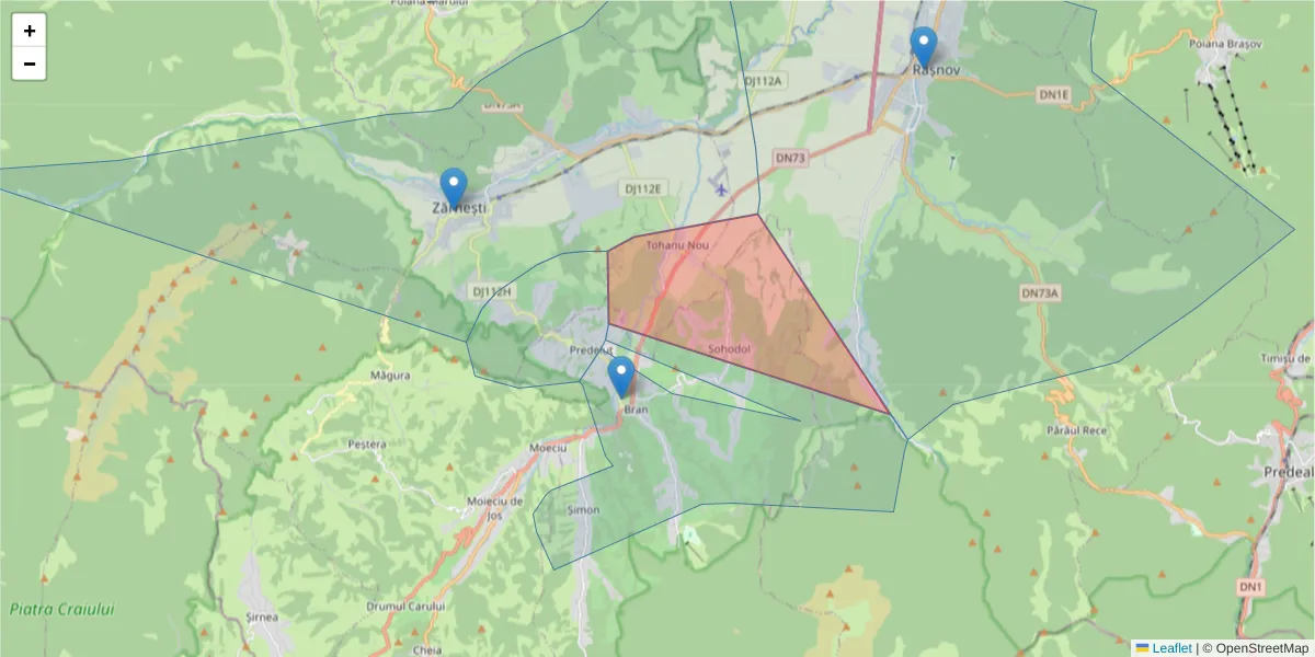Hartă a codului poștal  și a codurilor poștale învecinate