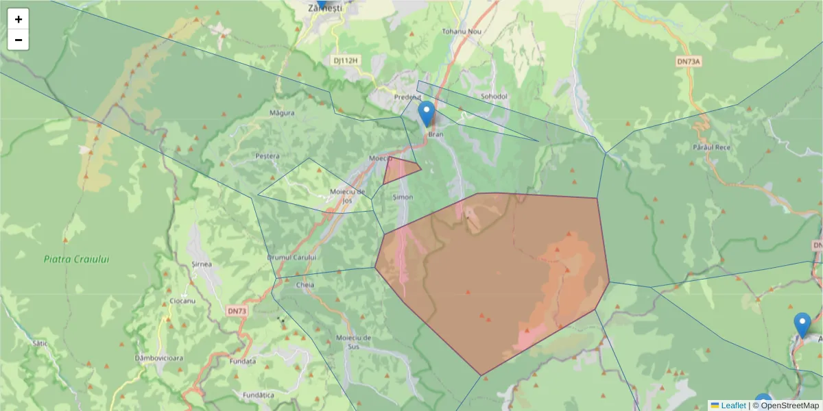 Hartă a codului poștal  și a codurilor poștale învecinate