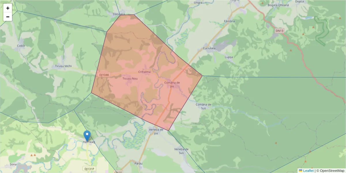 Hartă a codului poștal  și a codurilor poștale învecinate