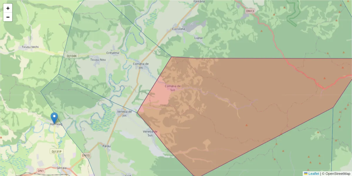 Hartă a codului poștal  și a codurilor poștale învecinate