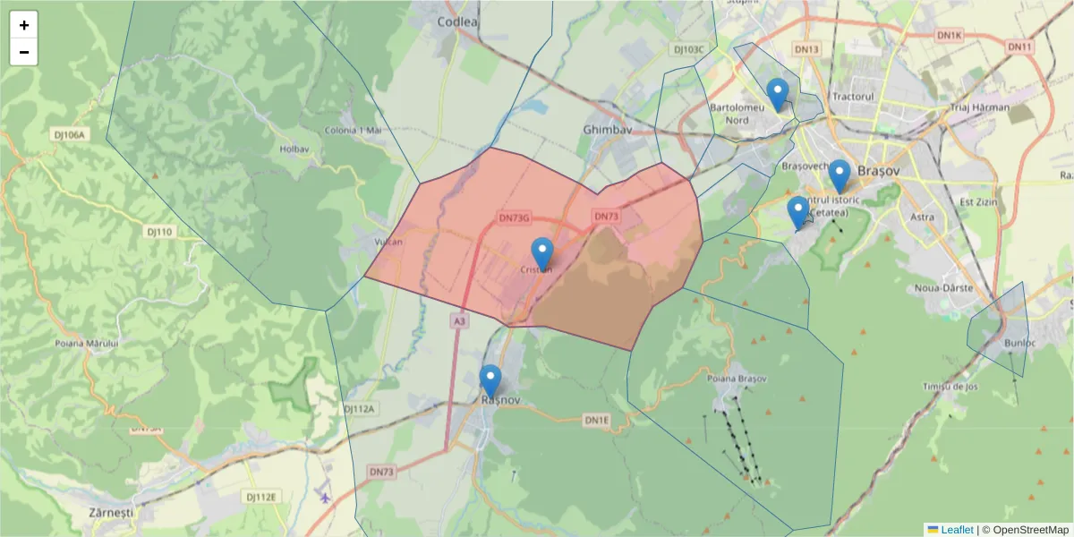 Hartă a codului poștal  și a codurilor poștale învecinate