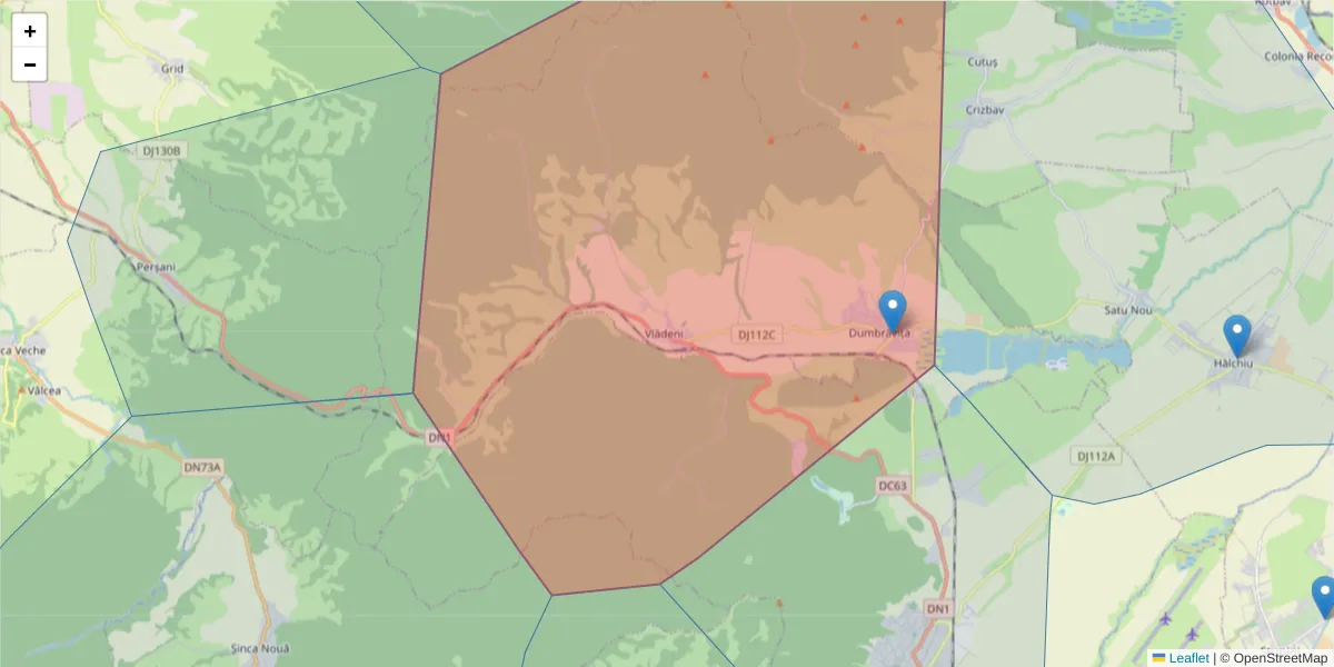 Hartă a codului poștal  și a codurilor poștale învecinate