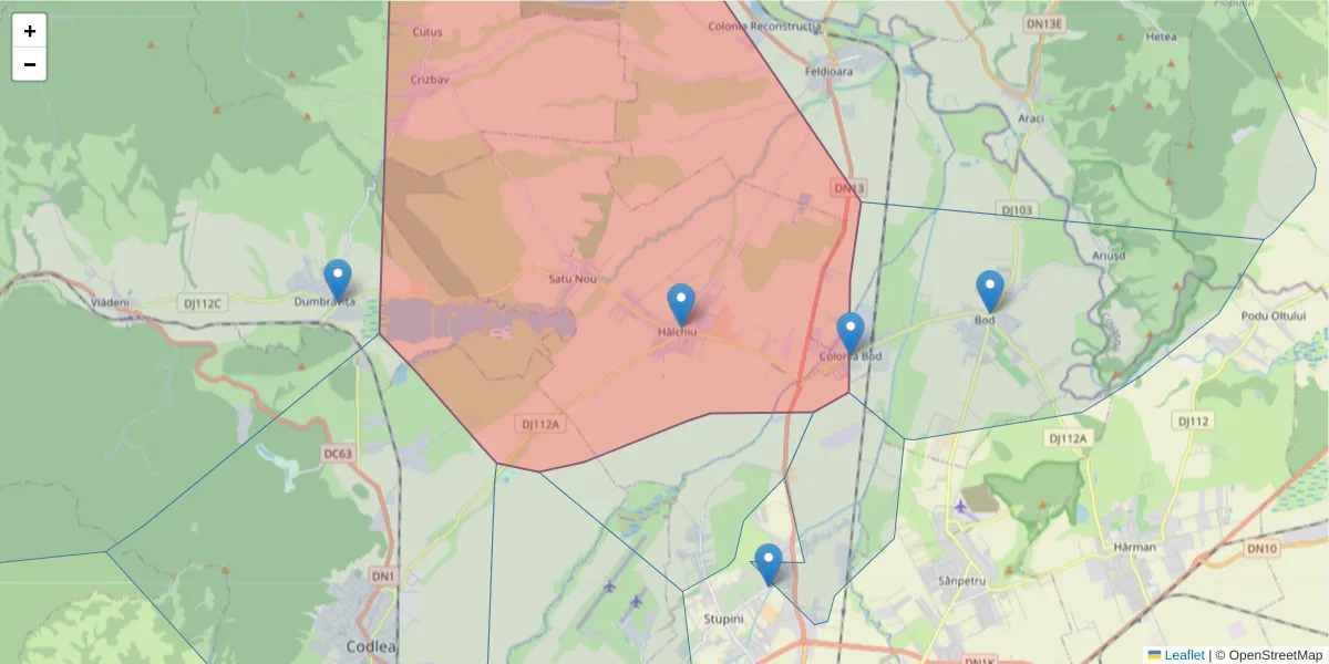 Hartă a codului poștal  și a codurilor poștale învecinate