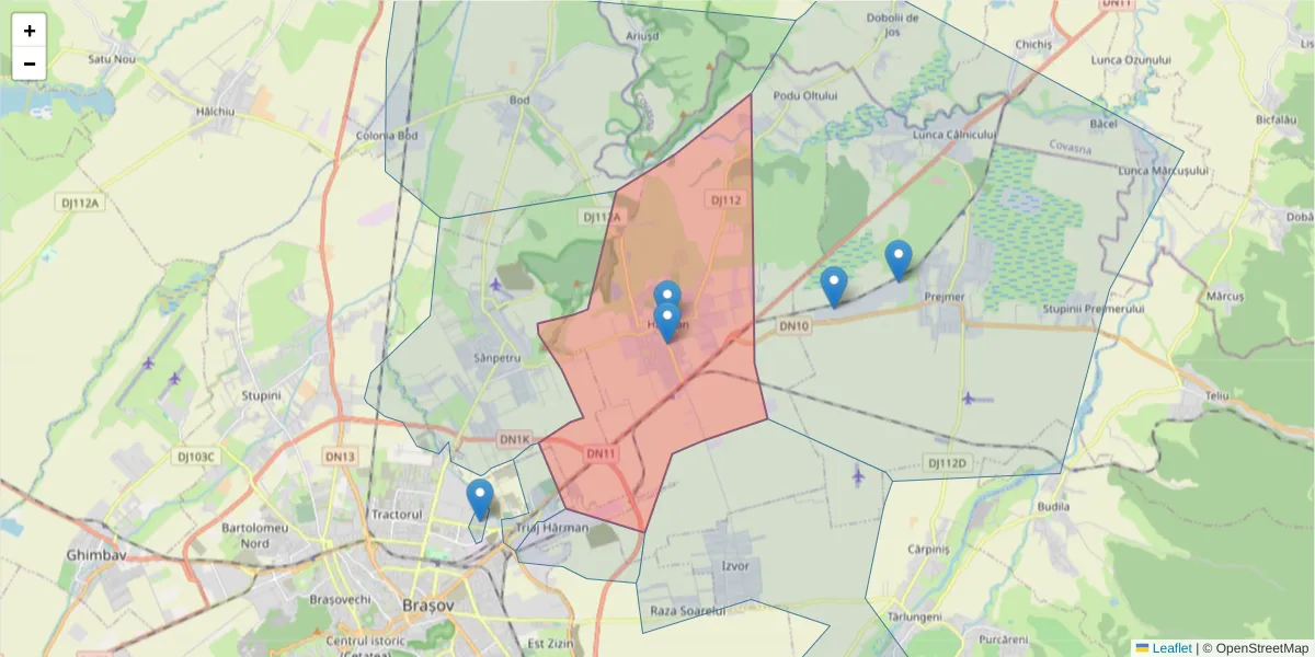 Hartă a codului poștal  și a codurilor poștale învecinate