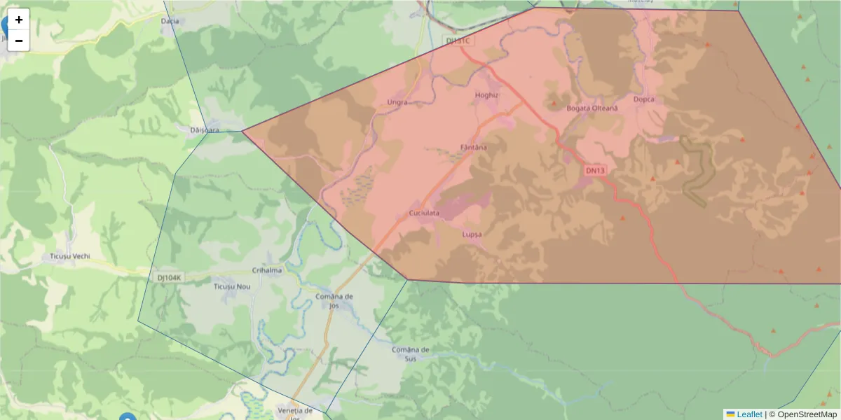 Hartă a codului poștal  și a codurilor poștale învecinate