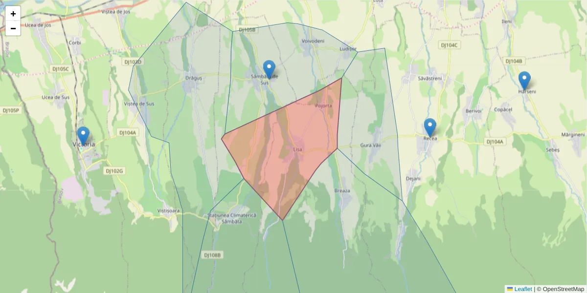 Hartă a codului poștal  și a codurilor poștale învecinate