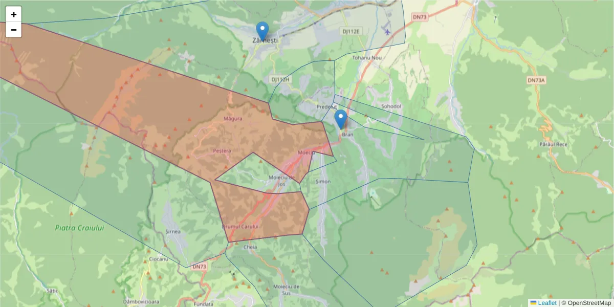Hartă a codului poștal  și a codurilor poștale învecinate