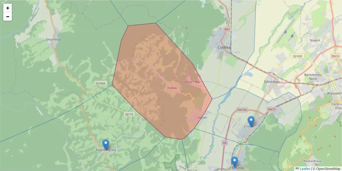Hartă a codului poștal  și a codurilor poștale învecinate