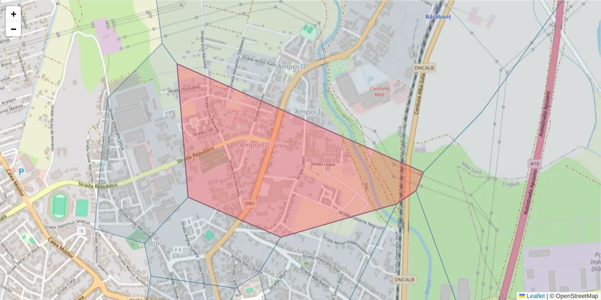 Hartă a codului poștal  și a codurilor poștale învecinate