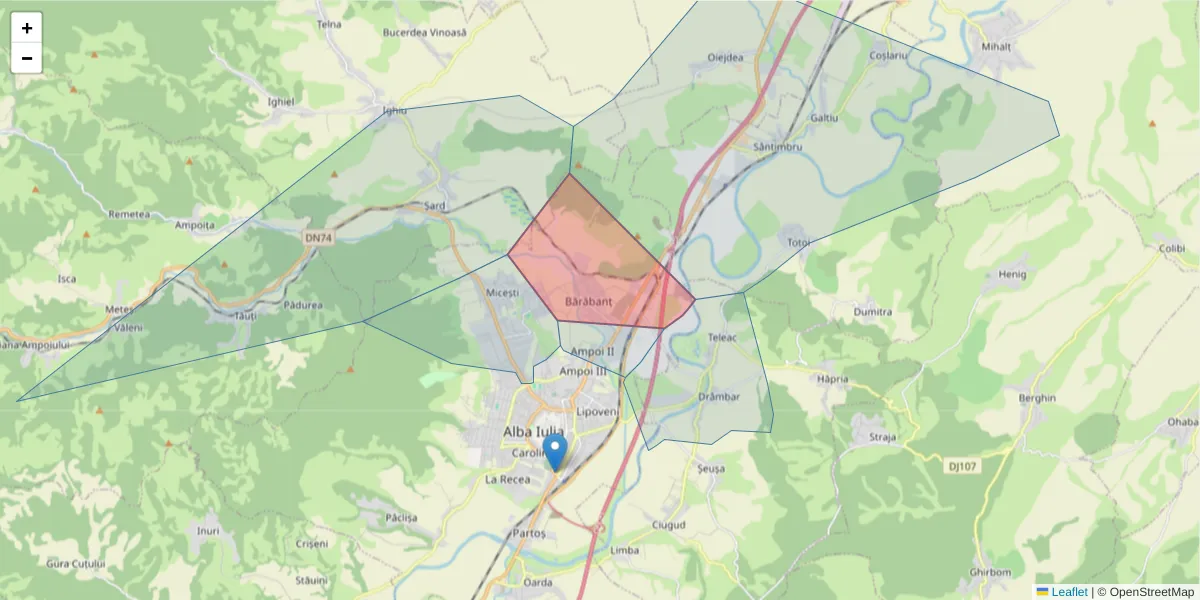 Hartă a codului poștal  și a codurilor poștale învecinate