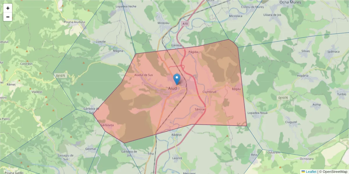 Hartă a codului poștal  și a codurilor poștale învecinate