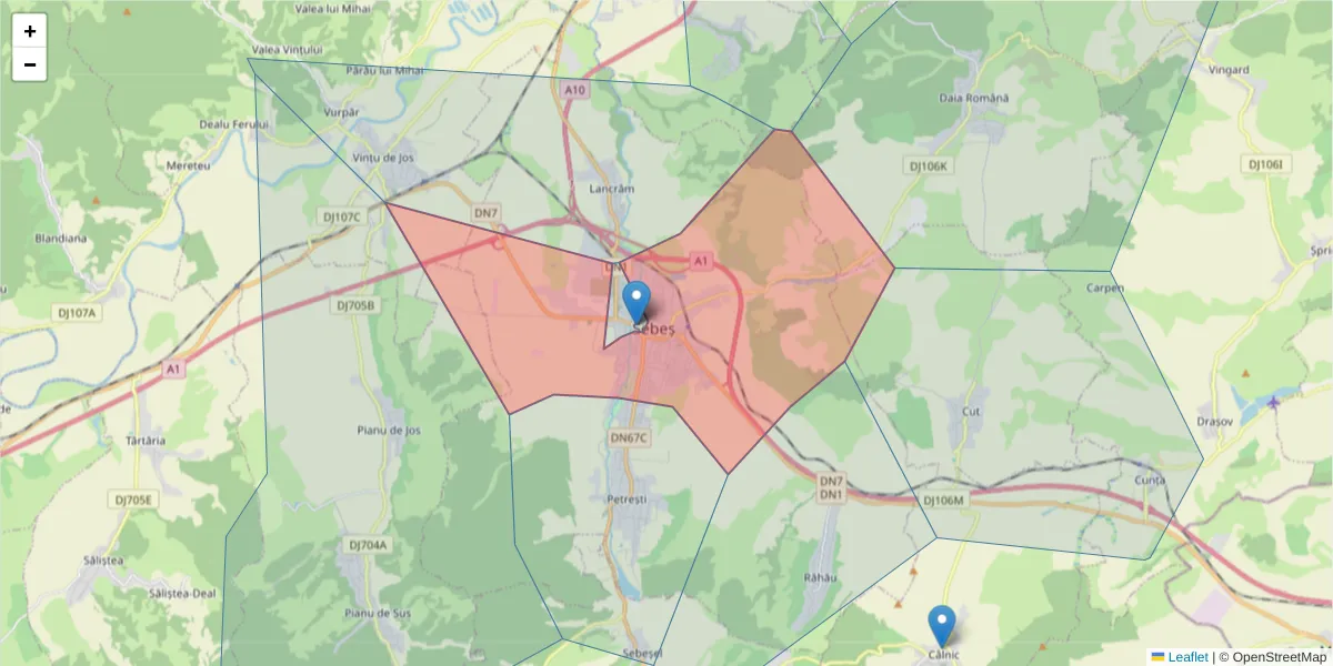 Hartă a codului poștal  și a codurilor poștale învecinate