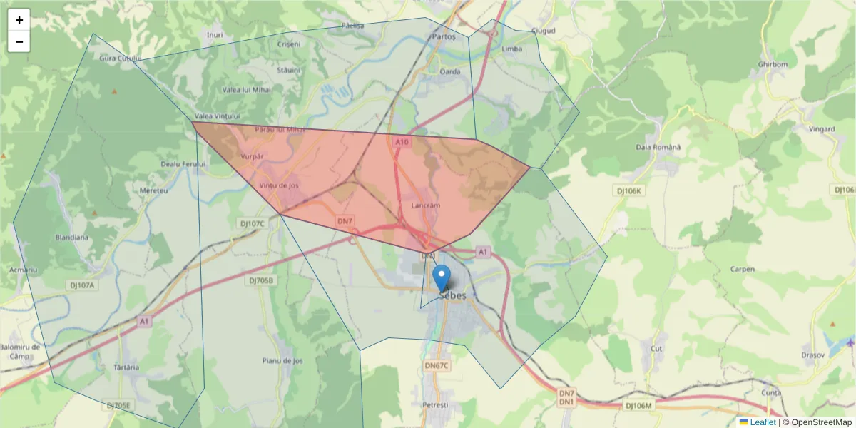 Hartă a codului poștal  și a codurilor poștale învecinate